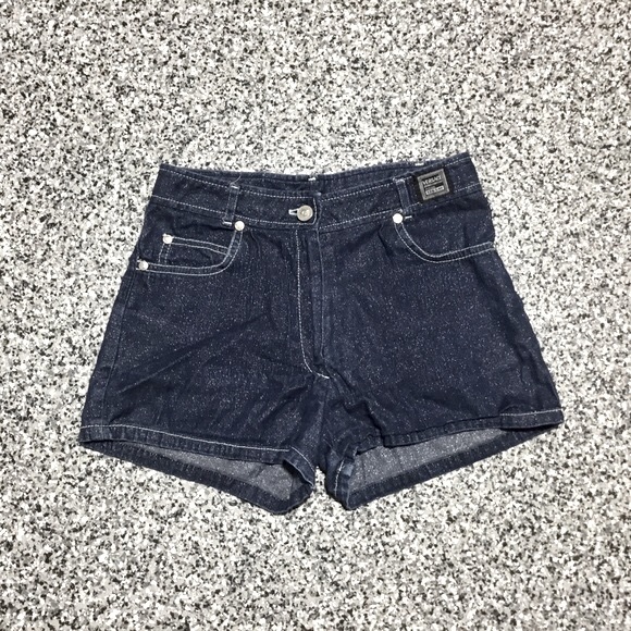 Versace โฆ Vintage Y2K Mini Glitter Dark Blue Denim Shorts (S) - Picture 2 of 7